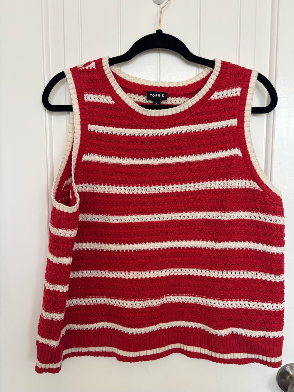 torrid Red & Cream Striped Sleeveless Knit Cropped Tank Cotton Blend
